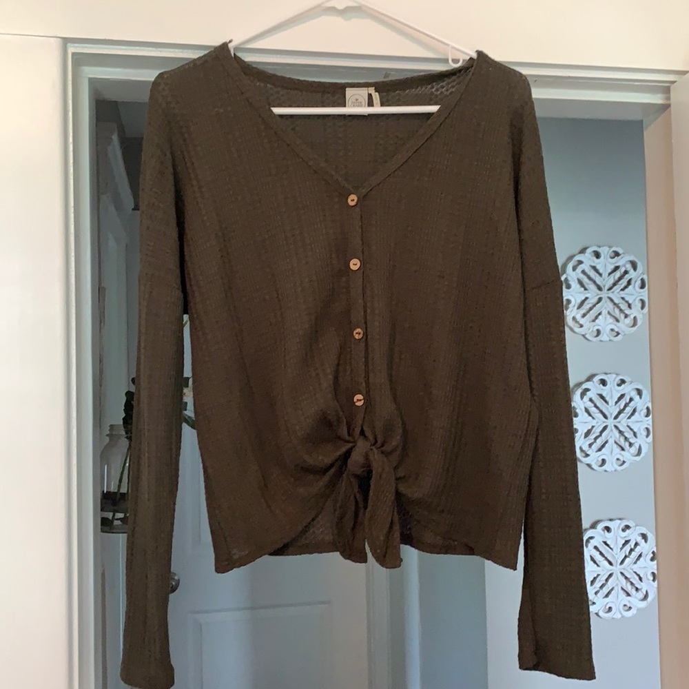 Button front waffle tee